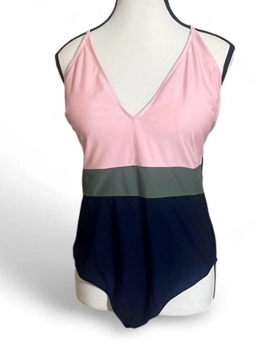 Cupshe OnePiece Swimsuit SzXL Colorblock Peach/Olive/Navy Beach/Pool/Resort Wear